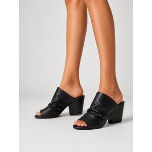 Golo Black Genuine Leather Ruched Lagenlook Block Heel Mules Shoes 8